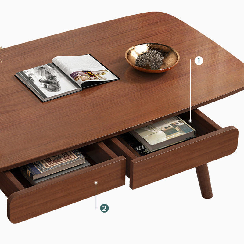 Solid Wood 4 Legs Coffee Table Rectangular Coffee Table with Storage