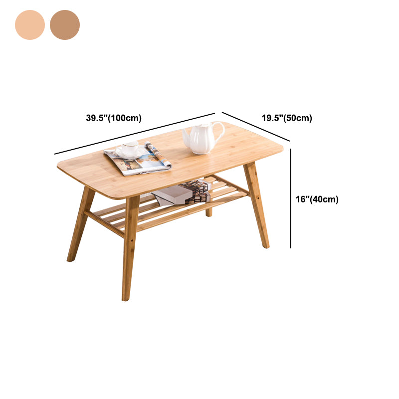 Nordic Style Rectangular Solid Wood Table with Storage Shelf 4 Legs Base Coffee Table