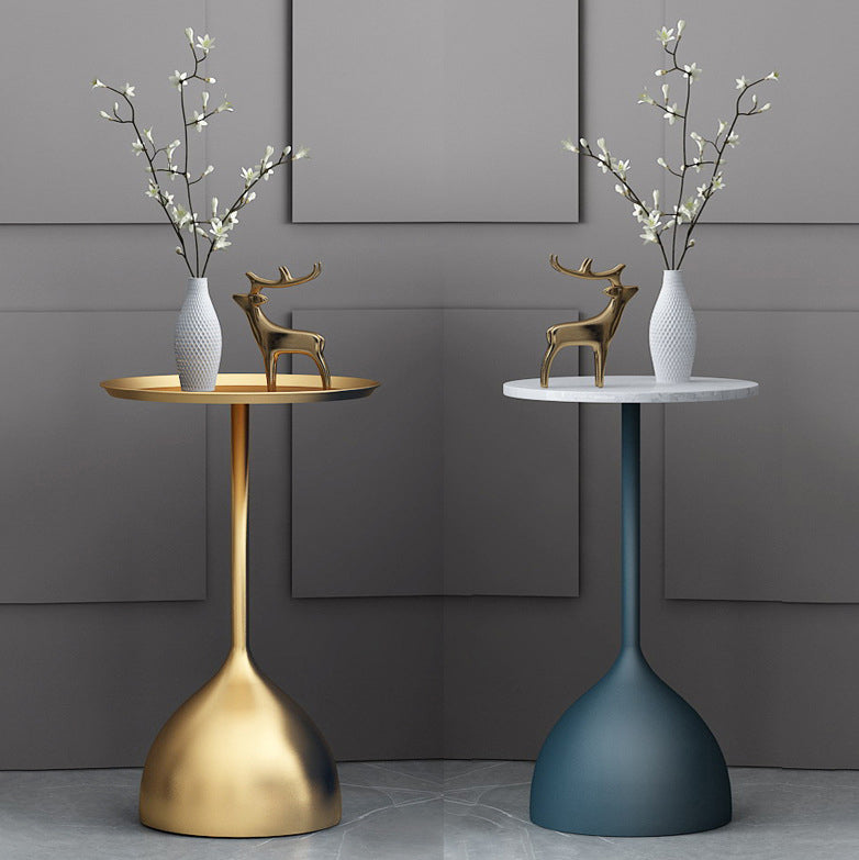 21" Tall Mid-Century Metal Round Tray Top Side Table Pedestal End Table