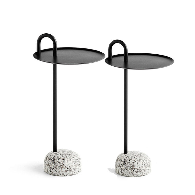 Round Metal Table and Stone Pedestal Base Base Medieval Modern Style Side Table