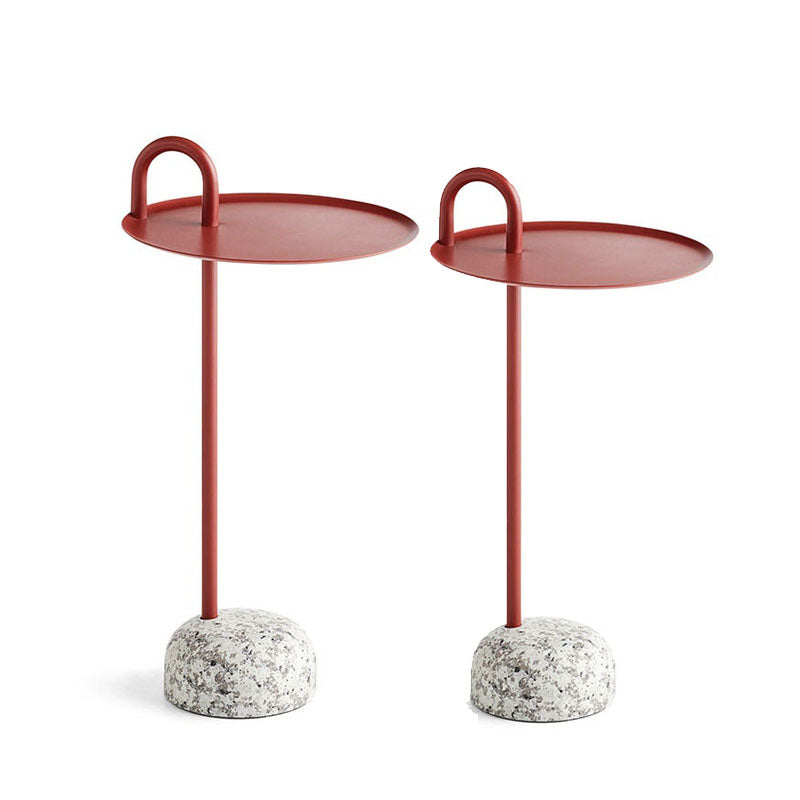 Round Metal Table and Stone Pedestal Base Base Medieval Modern Style Side Table