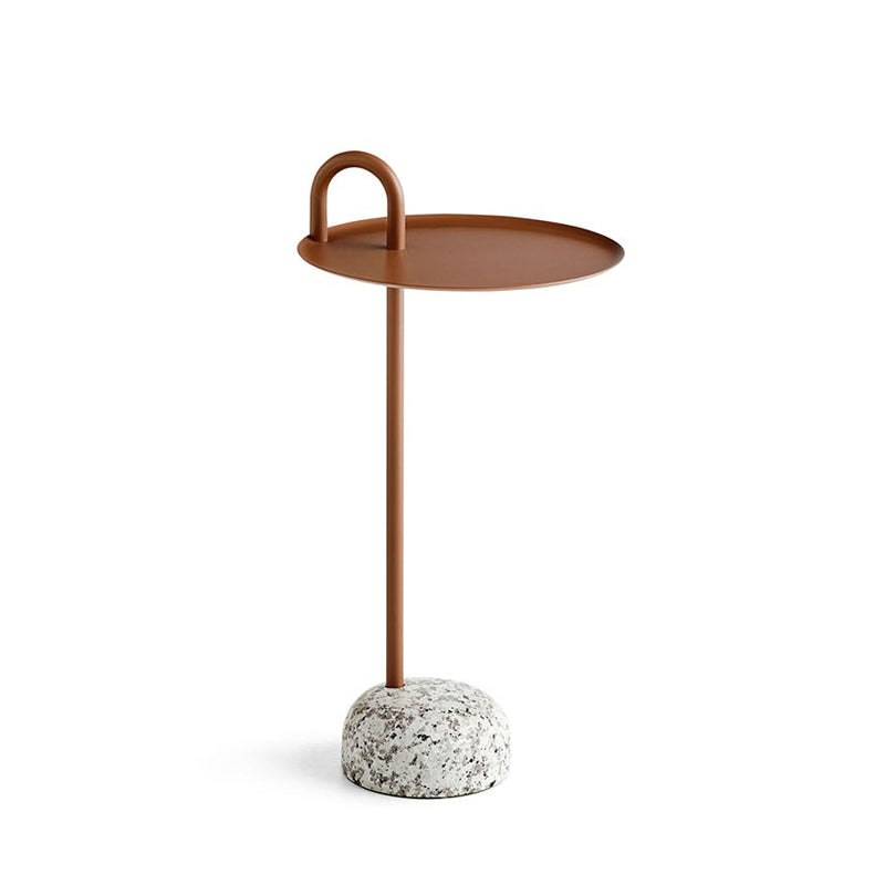 Round Metal Table and Stone Pedestal Base Base Medieval Modern Style Side Table