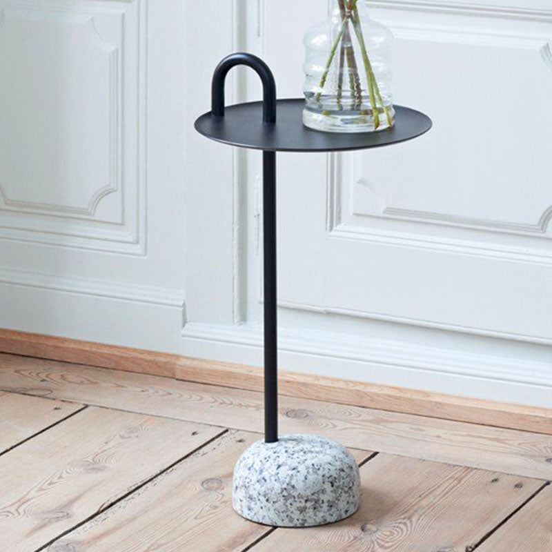 Round Metal Table and Stone Pedestal Base Base Medieval Modern Style Side Table