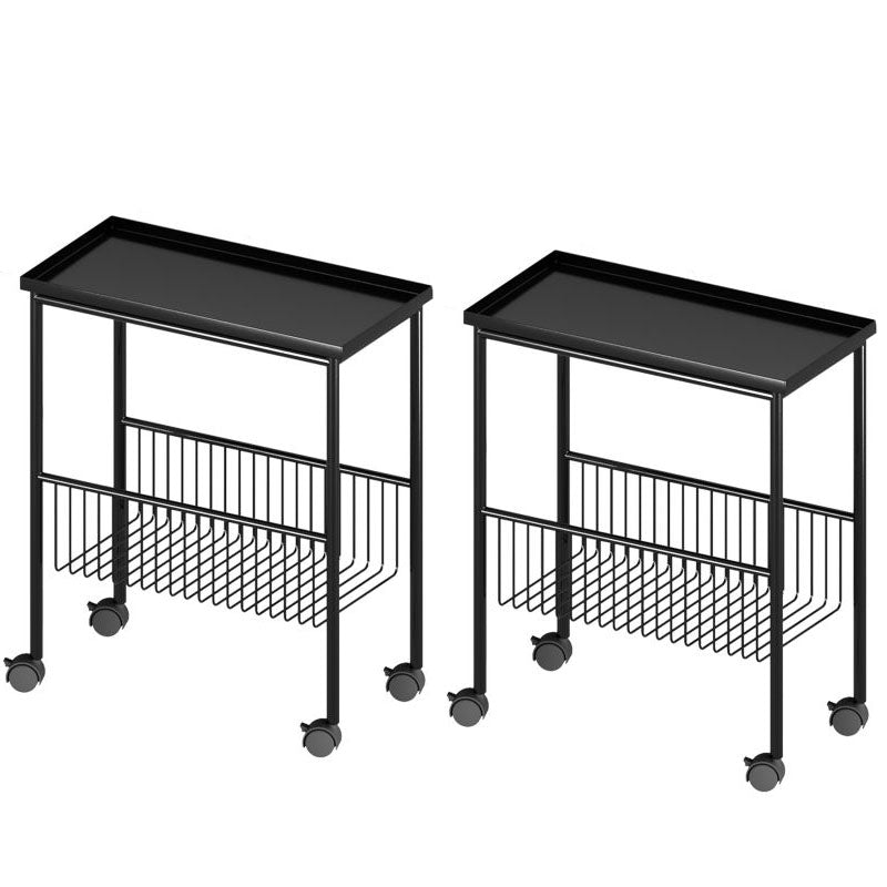 Mid-Century Metal Rectangle Tray Top Side Table 4 Legs End Table with Storage