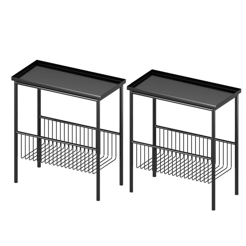 Mid-Century Metal Rectangle Tray Top Side Table 4 Legs End Table with Storage