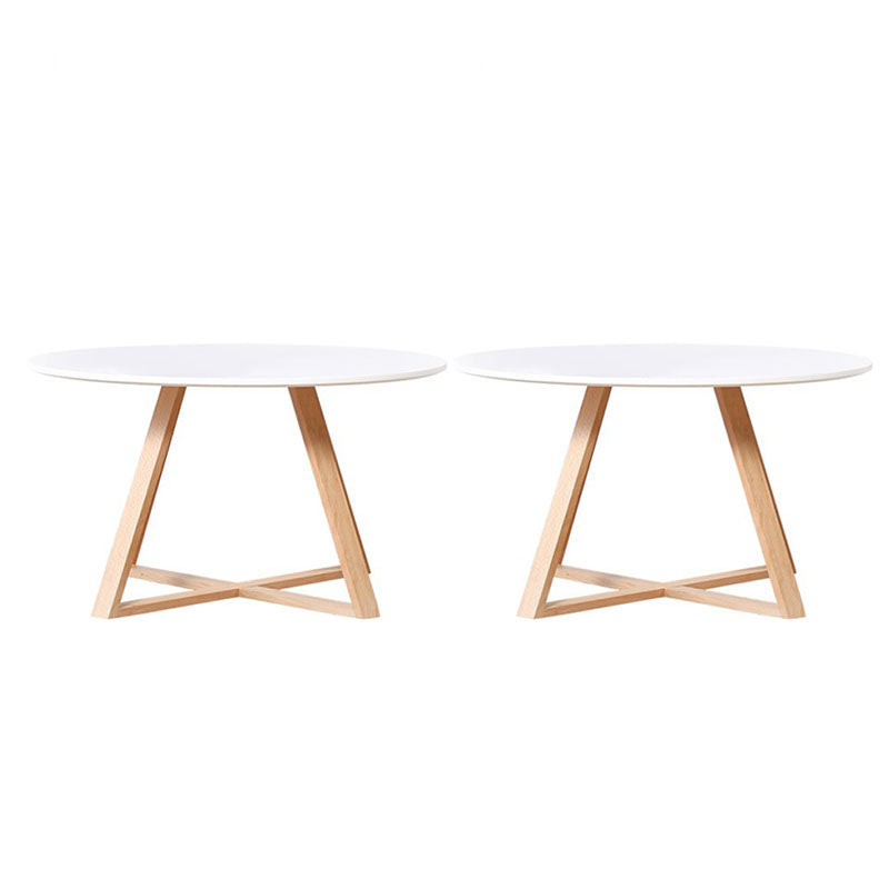 Nordic Style Round Solid Wood Table with Wooden Crossed Base Side Table