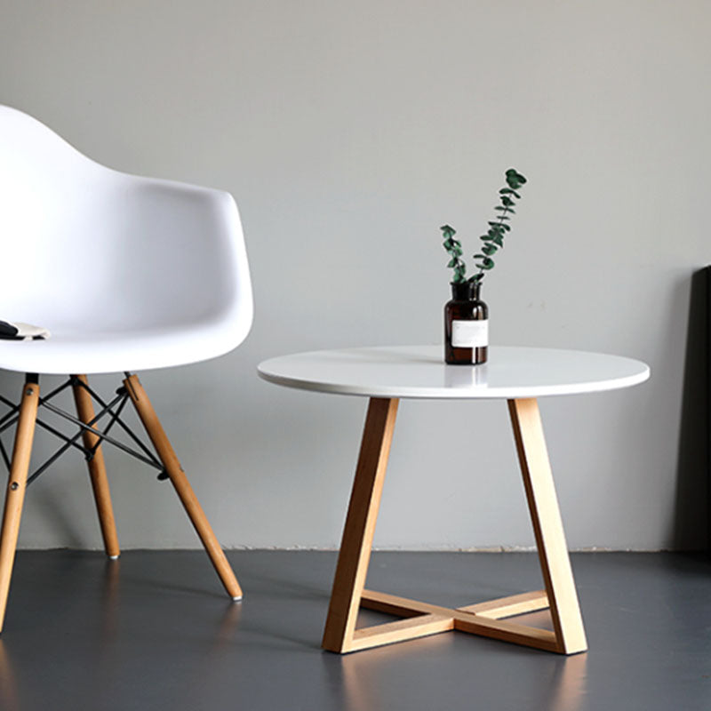 Nordic Style Round Solid Wood Table with Wooden Crossed Base Side Table
