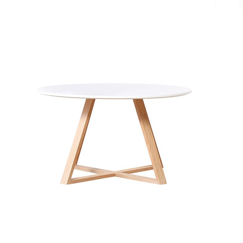 Nordic Style Round Solid Wood Table with Wooden Crossed Base Side Table