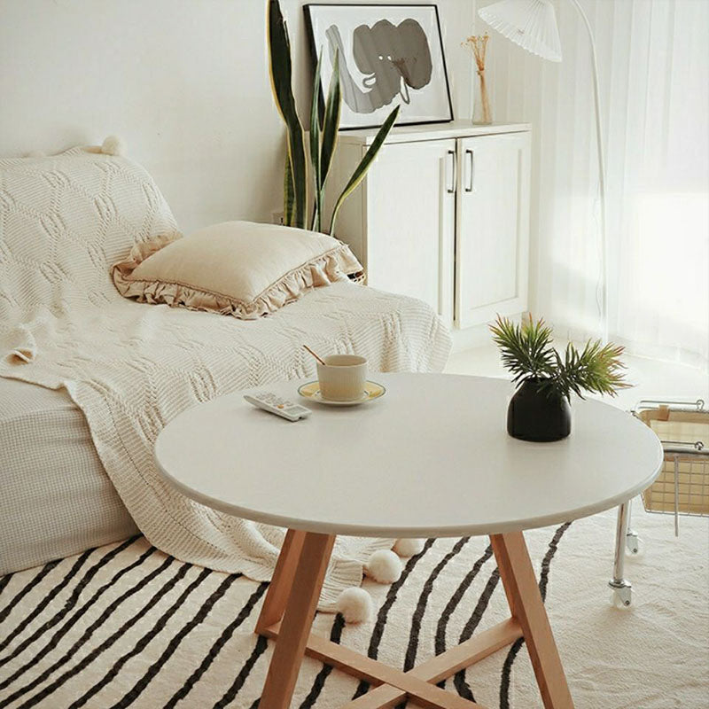 Nordic Style Round Solid Wood Table with Wooden Crossed Base Side Table