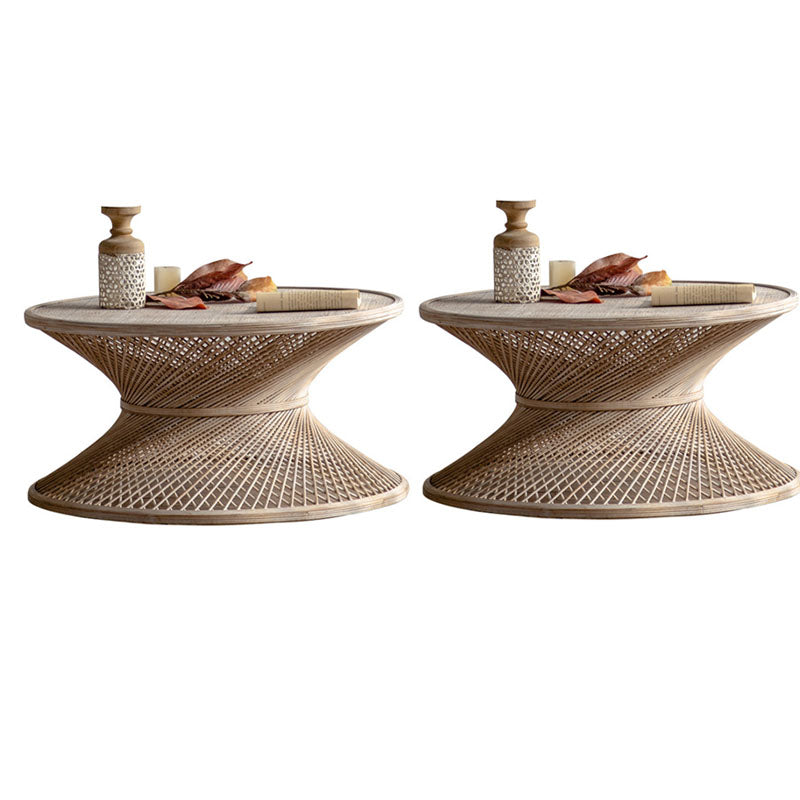 French Country Style Side Table with Round Aged Solid Wood Frame Base