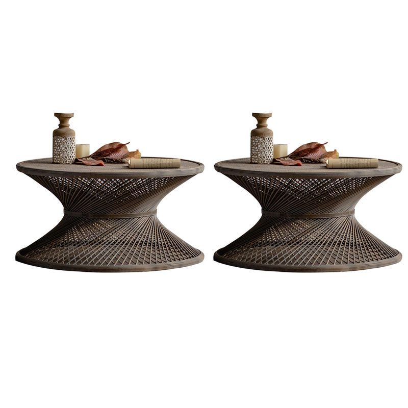 French Country Style Side Table with Round Aged Solid Wood Frame Base