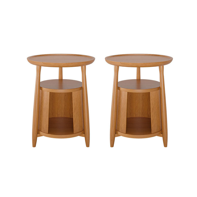 Scandinavian Round Solid Wood Top Side Table 23.6-inch 3 Legs End Table with Storage