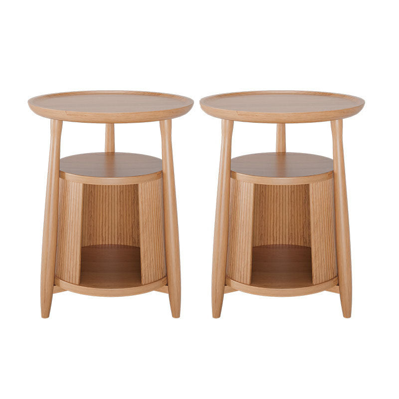 Scandinavian Round Solid Wood Top Side Table 23.6-inch 3 Legs End Table with Storage