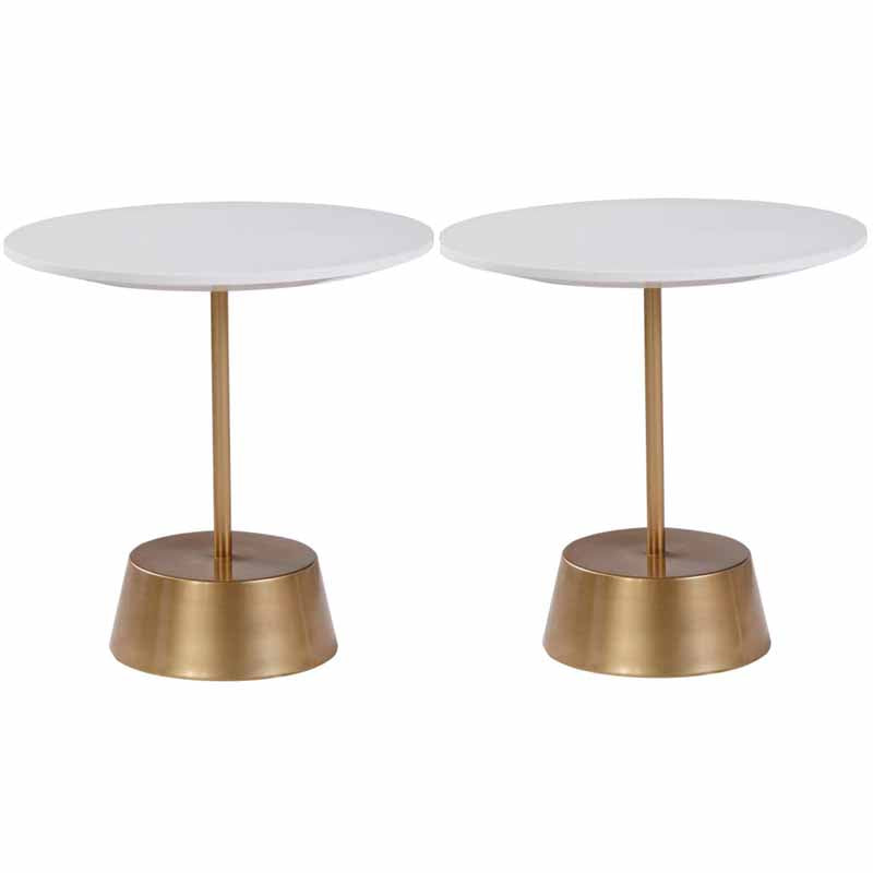Scandinavian Round Wood Top Side Table Metal Pedestal End Table