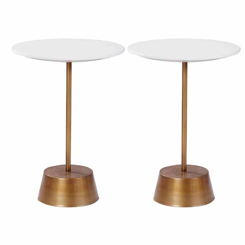 Scandinavian Round Wood Top Side Table Metal Pedestal End Table