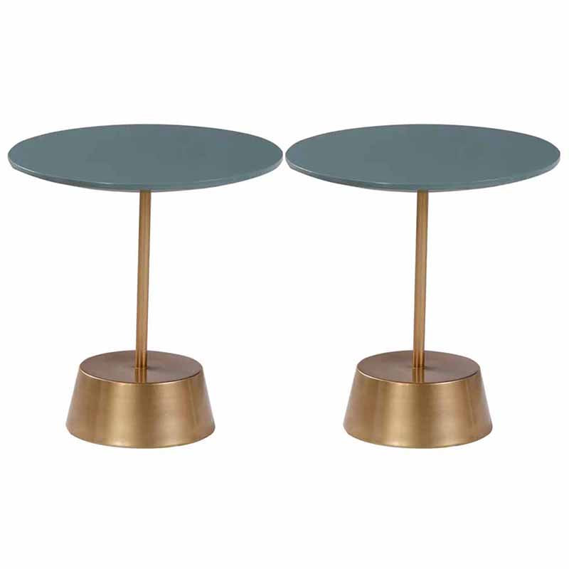 Scandinavian Round Wood Top Side Table Metal Pedestal End Table