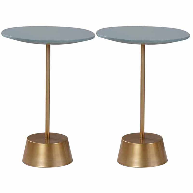 Scandinavian Round Wood Top Side Table Metal Pedestal End Table