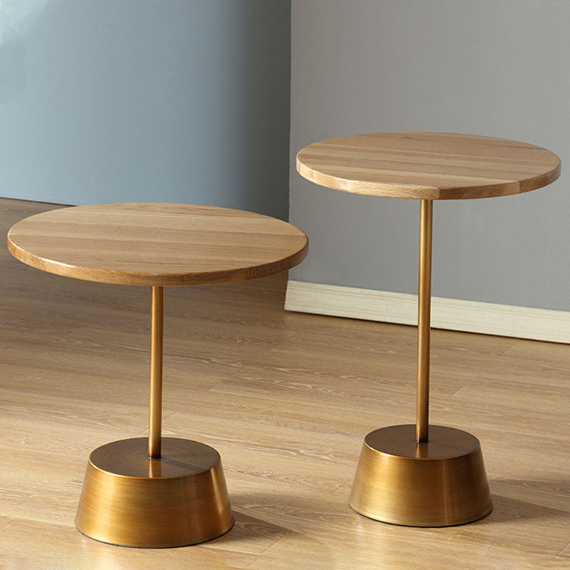 Scandinavian Round Wood Top Side Table Metal Pedestal End Table