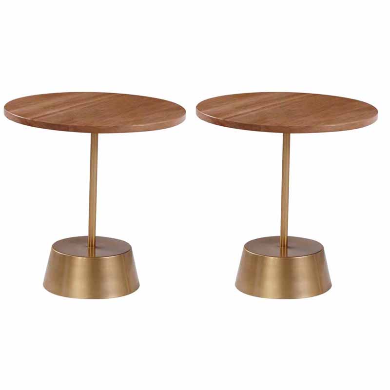 Scandinavian Round Wood Top Side Table Metal Pedestal End Table