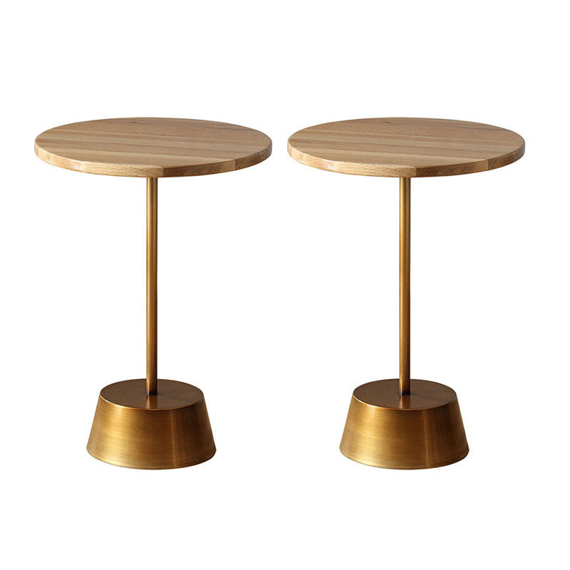 Scandinavian Round Wood Top Side Table Metal Pedestal End Table