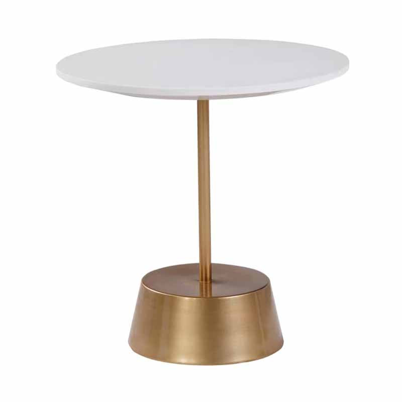 Scandinavian Round Wood Top Side Table Metal Pedestal End Table