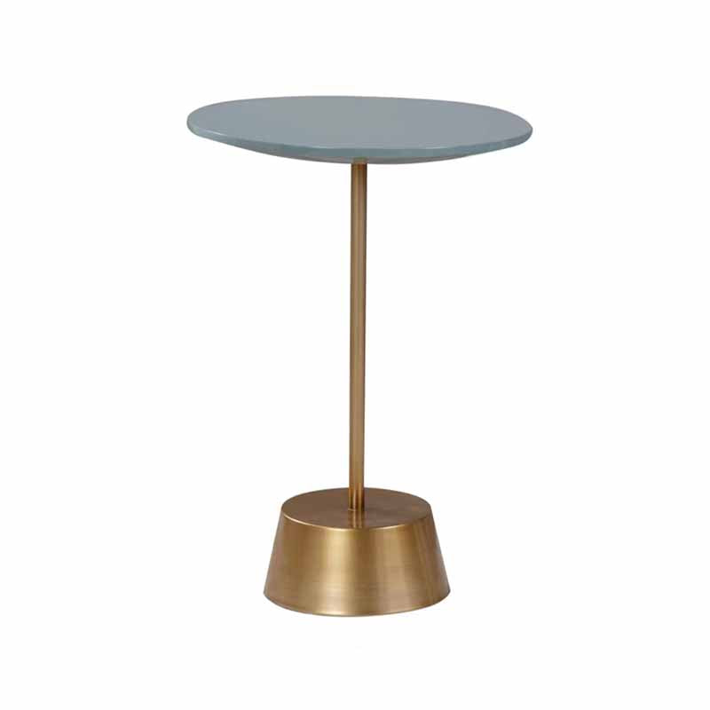Scandinavian Round Wood Top Side Table Metal Pedestal End Table