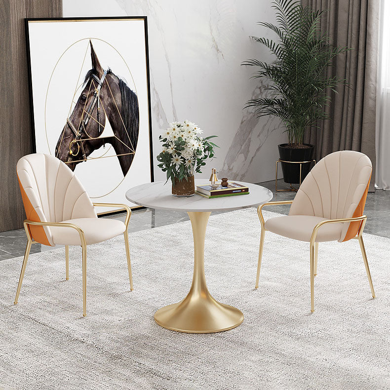 Glam Metal Dining Room Chair Arm Faux Leather Side Chair for Restaurant Use