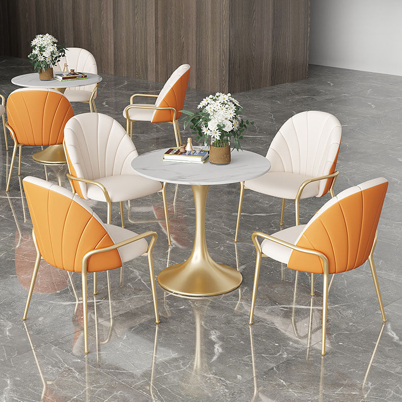 Glam Metal Dining Room Chair Arm Faux Leather Side Chair for Restaurant Use