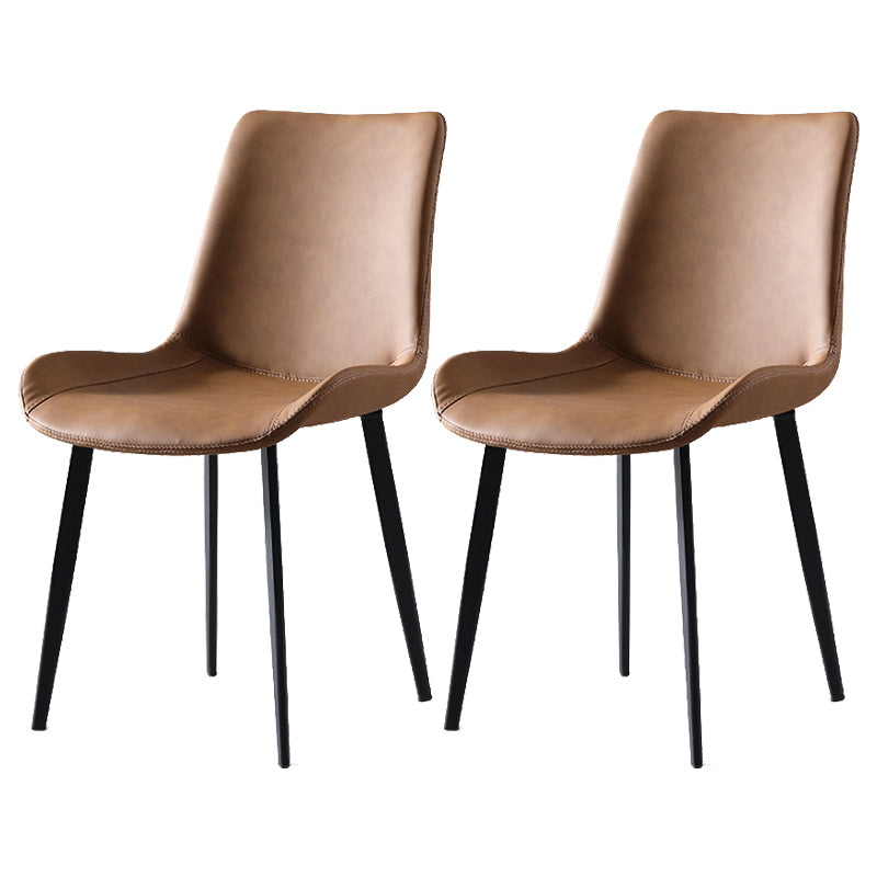Contemporary Home Leather Side Chair Matte Finish Solid Back Dining Chair