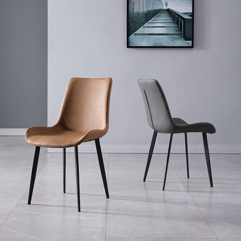 Contemporary Home Leather Side Chair Matte Finish Solid Back Dining Chair