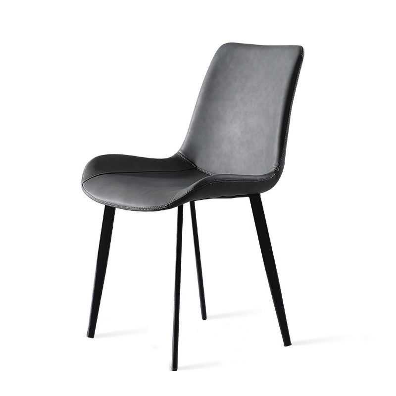 Contemporary Home Leather Side Chair Matte Finish Solid Back Dining Chair