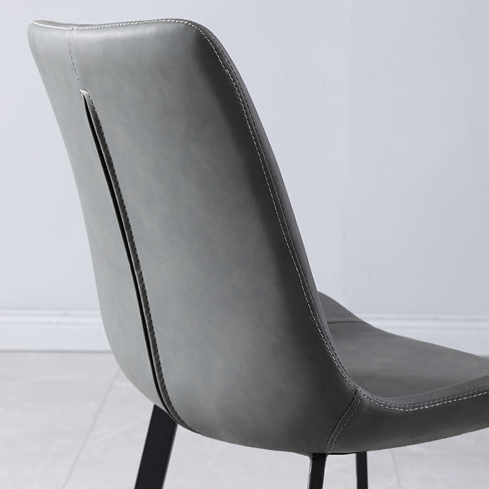 Contemporary Home Leather Side Chair Matte Finish Solid Back Dining Chair