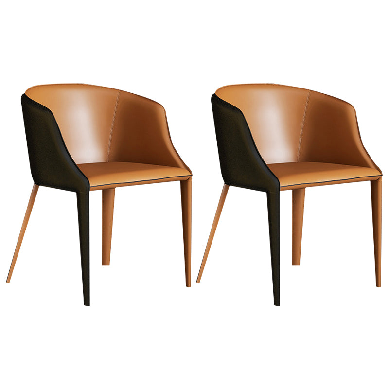 Designer Hotel Leather Arm Chair Matte Finish Solid Back Dining Chair