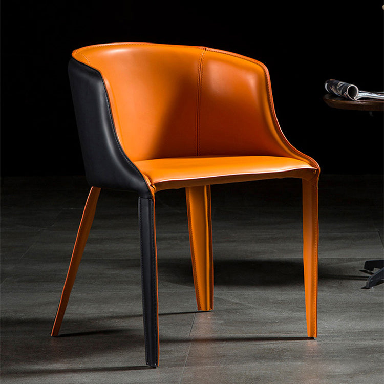 Designer Hotel Leather Arm Chair Matte Finish Solid Back Dining Chair