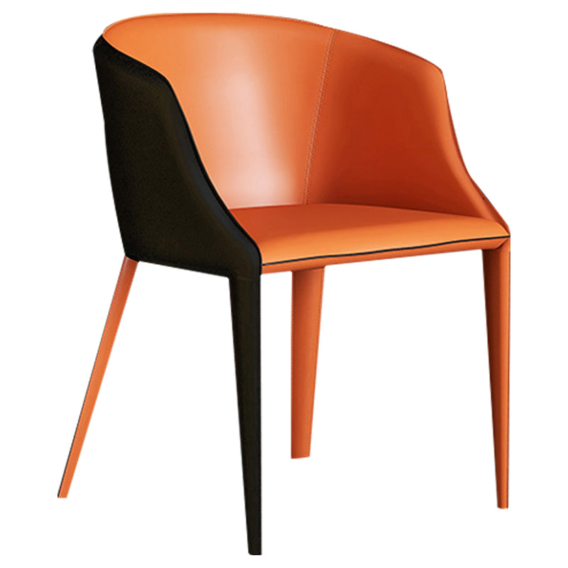 Designer Hotel Leather Arm Chair Matte Finish Solid Back Dining Chair