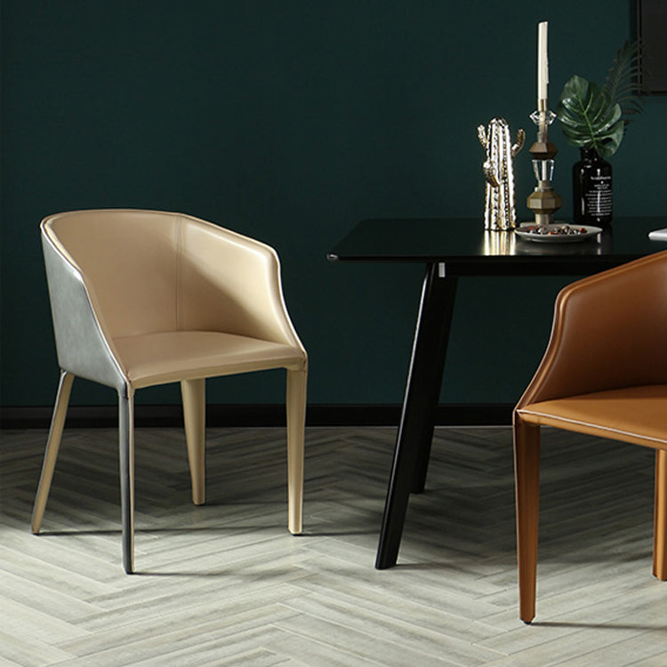 Designer Hotel Leather Arm Chair Matte Finish Solid Back Dining Chair