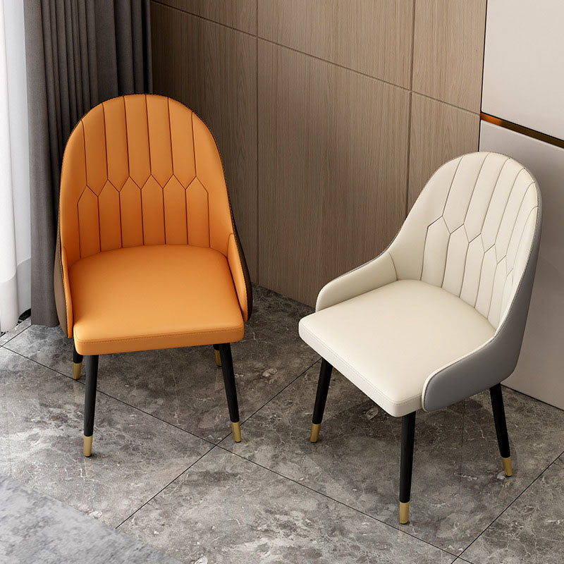Scandinavian Solid Back Arm Chairs Leather Dining Side Chairs