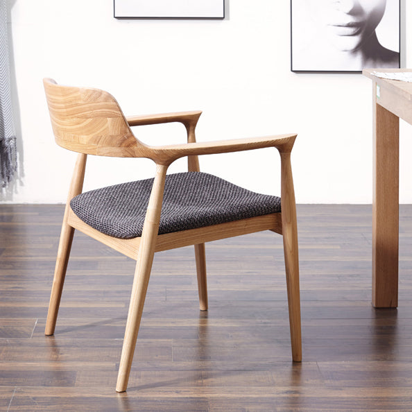 Contemporary Dining Side Chair Matte Finish Solid Wood Open Back Arm Chair