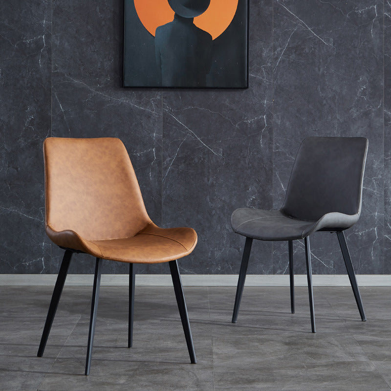 Contemporary Armless Dining Chairs Matte Finish Leather Curved Parsons Side Chair