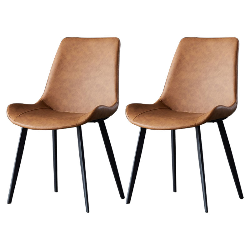 Contemporary Armless Dining Chairs Matte Finish Leather Curved Parsons Side Chair