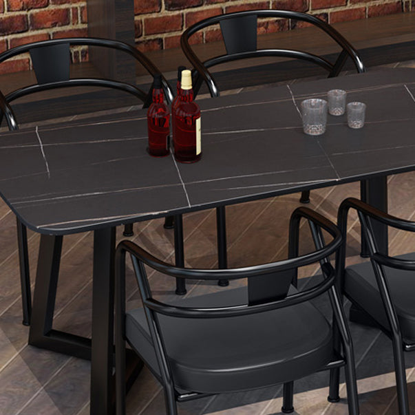 Sintered Stone Black Dining Table Industrial Rectangle Dining Table with Metal Base