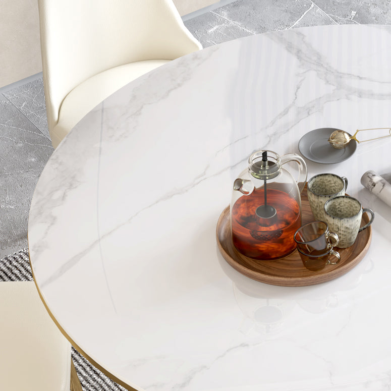 Stone Dining Room Collection Luxury Style Round Pedestal Dining Table for Home