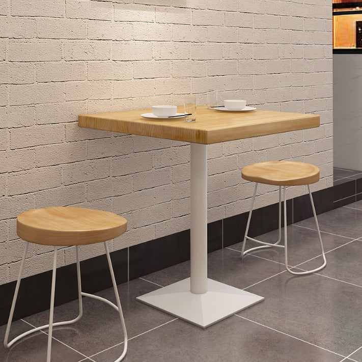 Metal Industrial Square Dining Table Pine Solid Wood Top Table with Pedestal Base