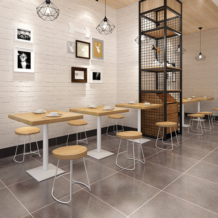 Metal Industrial Square Dining Table Pine Solid Wood Top Table with Pedestal Base