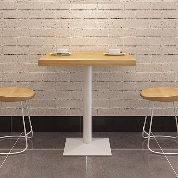 Metal Industrial Square Dining Table Pine Solid Wood Top Table with Pedestal Base