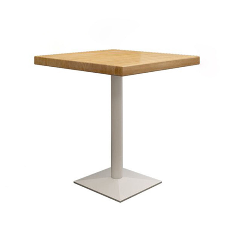 Metal Industrial Square Dining Table Pine Solid Wood Top Table with Pedestal Base