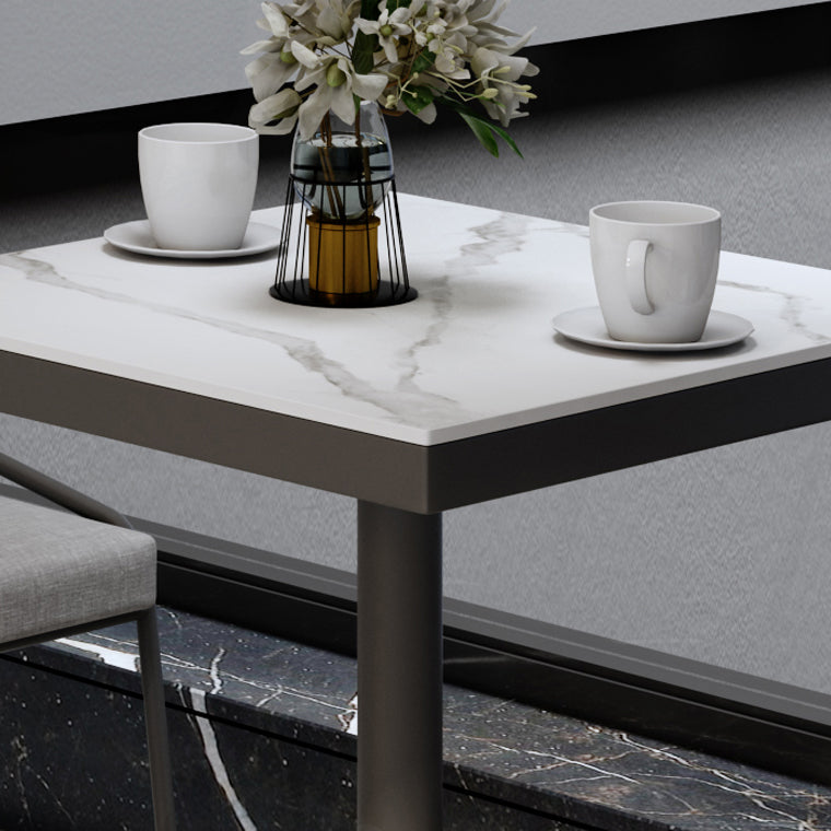 Metal Industrial Square Dining Table Sintered Stone Top Table with Black Pedestal
