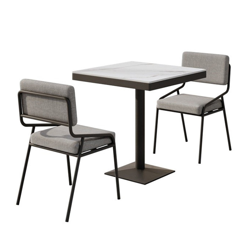 Metal Industrial Square Dining Table Sintered Stone Top Table with Black Pedestal
