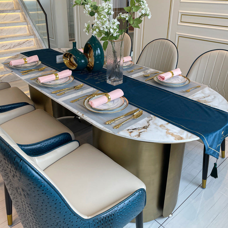 Sintered Stone Glam Table for Restaurant Oval Dining Table with Double Pedestal