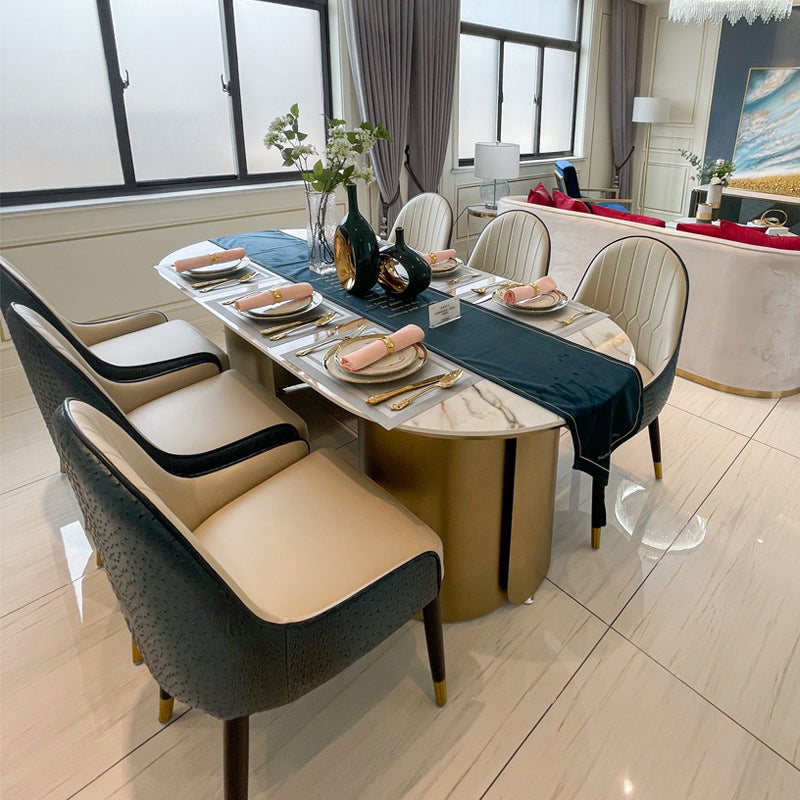 Sintered Stone Glam Table for Restaurant Oval Dining Table with Double Pedestal